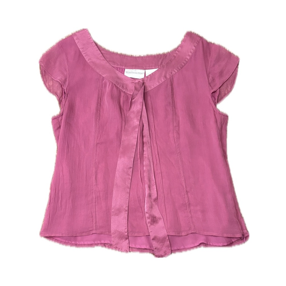 Worthington Pink Silk Blouse with Flutter Sleeves